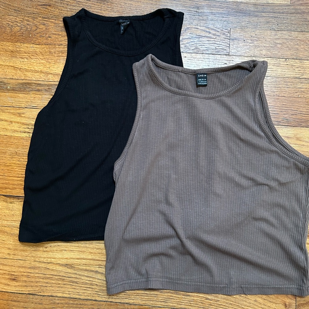 SHEIN Black and Brown Ribbed Tank Tops